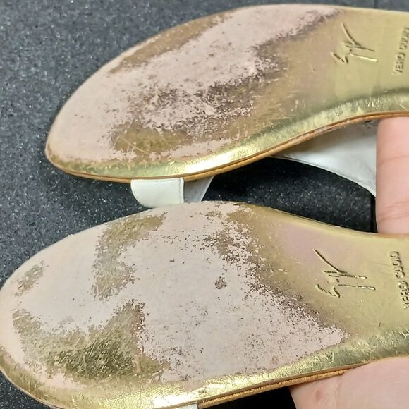 Giuseppe Zanotti E0SP05 White Gold Gladiator Sandals 37.5 / US 7.5 w/ Box Good C - Picture 15 of 16